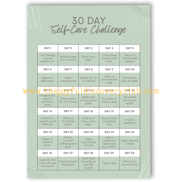 30 days self-care challenge green